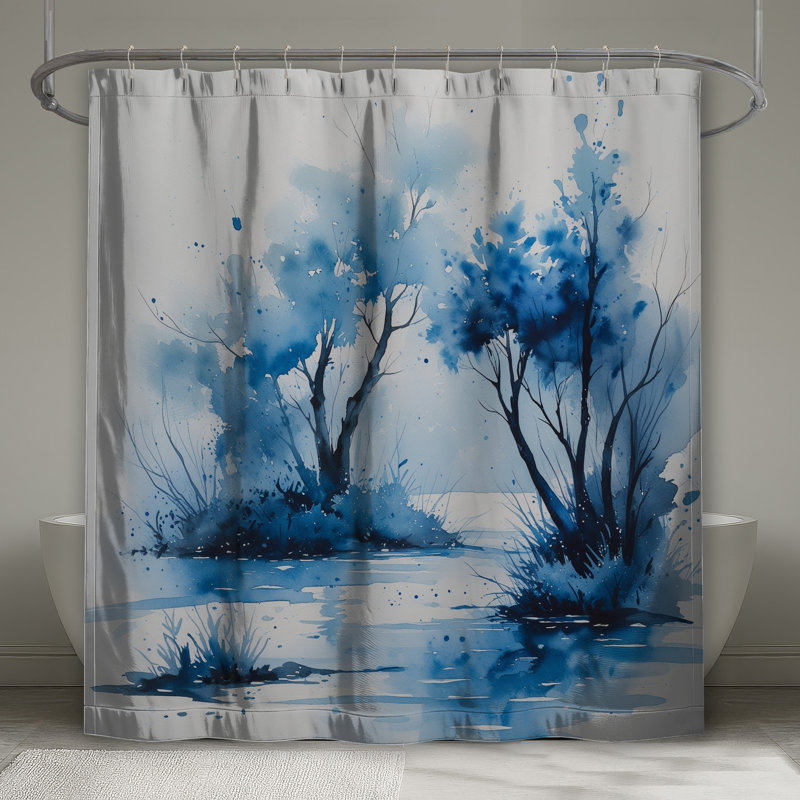 Rideaux de douche bleu aquarelle très long, L 70 po x H 84 po
