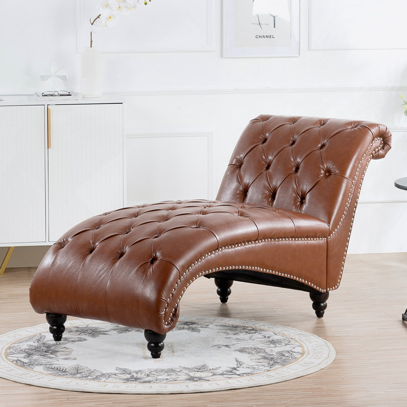 Chaise longue sans accoudoirs touffetée, Brun