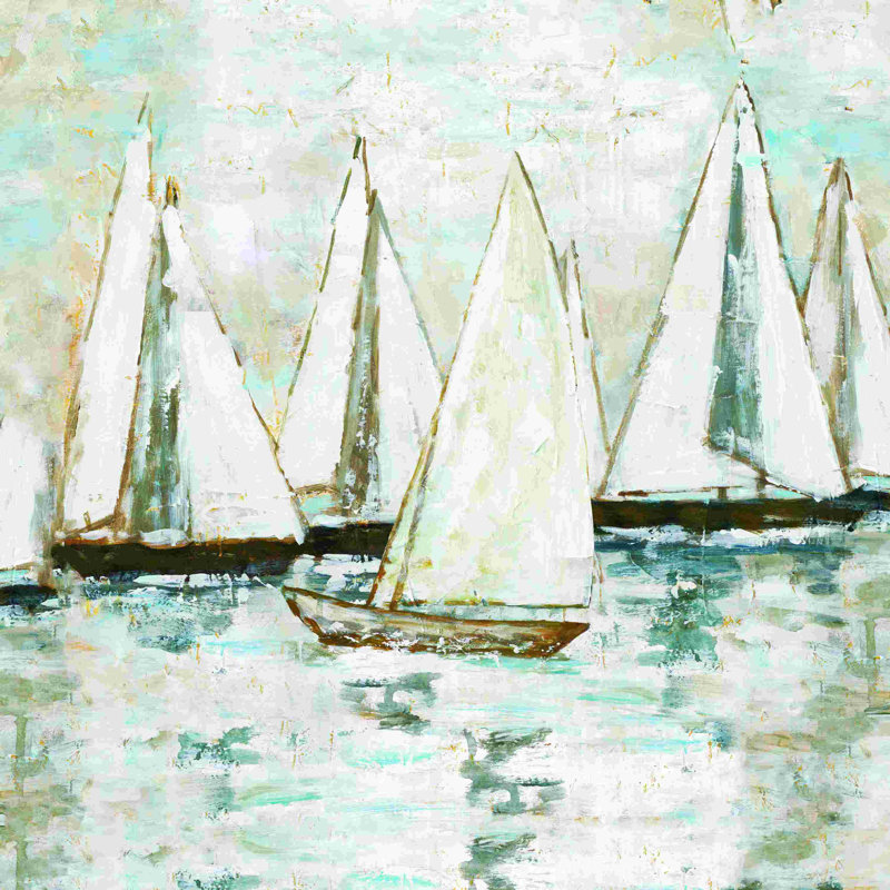 Bateau sur l'eau peint, H 12 po x l 12 po