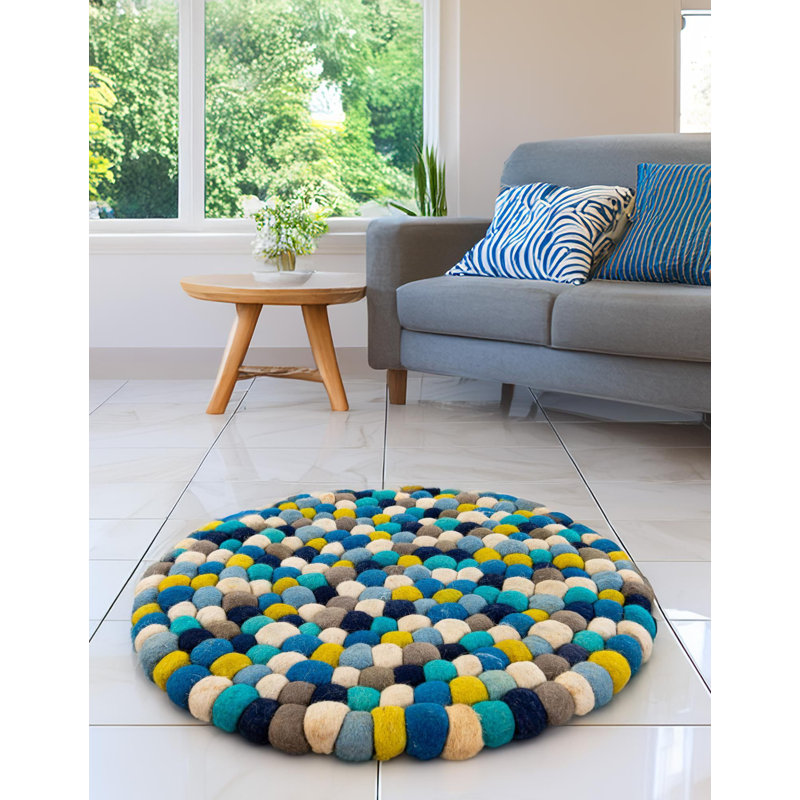Tapis uni / rayé de couleur bleue Rosston