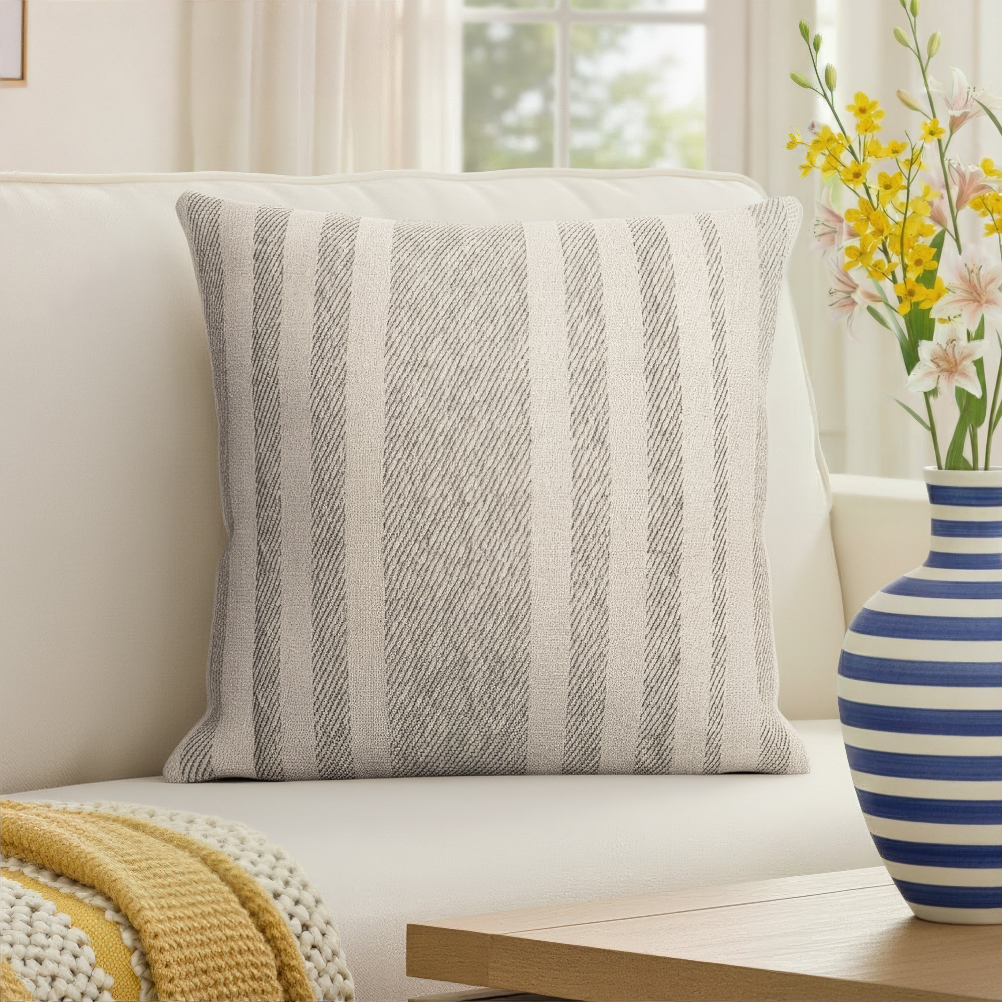 Sorden Striped Cotton Throw Pillow, Polyester/Polyfill, Brown, 18" x 18"