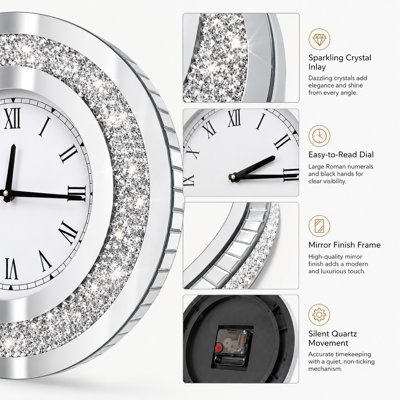 Silver Round Mirror Clock