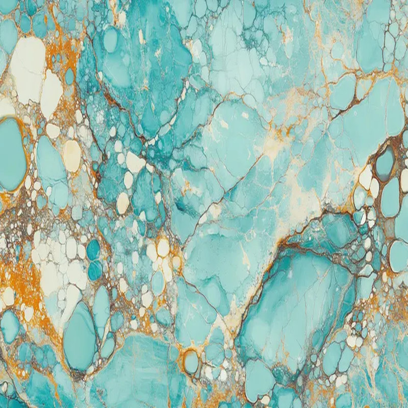 Murale de luxe turquoise et marbre doré, L 138 po x l 105,96 po