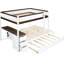 Lit superposé blanc + noyer avec lit gigogne simple, bureau fonctionnel, rangement et prises de courant - Blanc + noyer