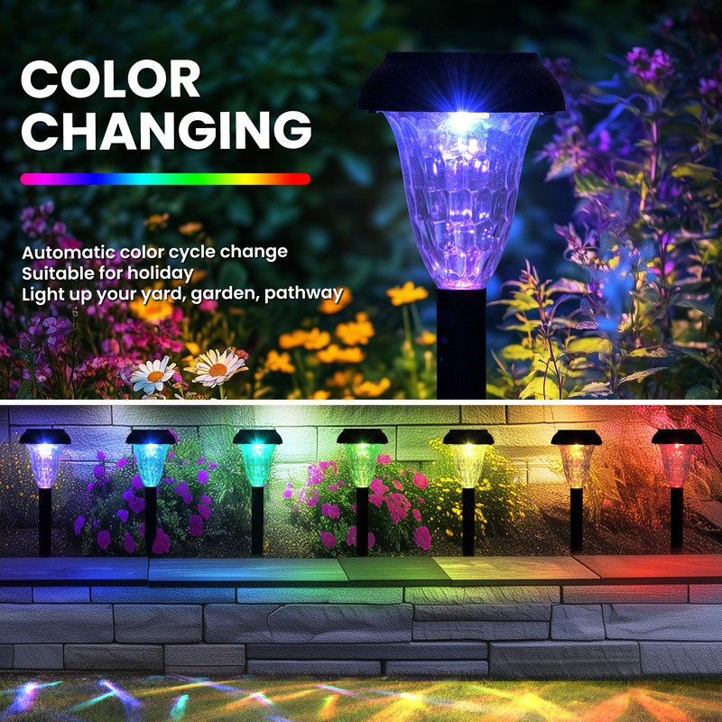 Paquet de 12 lumières solaires extérieures, éclairage de sentier solaire à DEL à changement de couleur RVB, IP65 imperméable pour le jardin et la cour