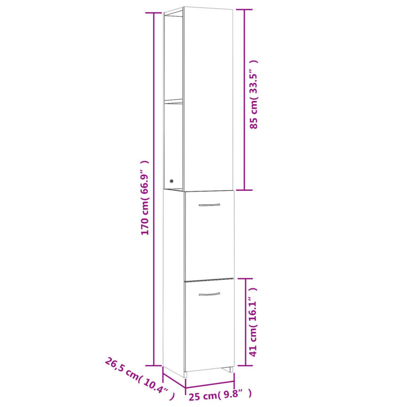 Gislinde Bathroom Cabinet 25 x 26, 5 x 170 cm Engineered Wood, Grey Sonoma
