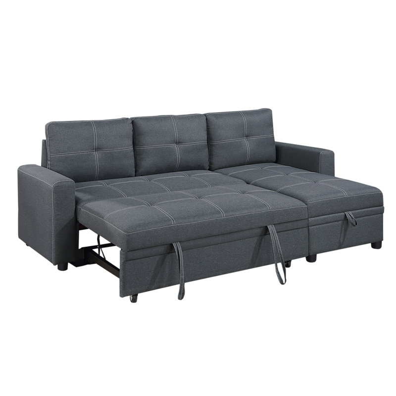 Linen-Like Fabric Upholstered Sectional With Storage Space In Charcoal