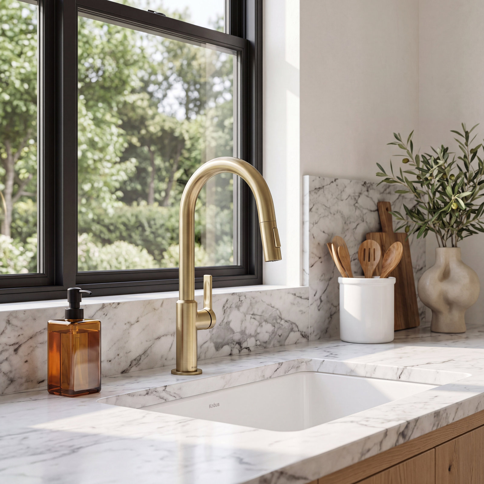 Kraus Oletto Pull-Down Kitchen Faucet, Antique Champagne Bronze