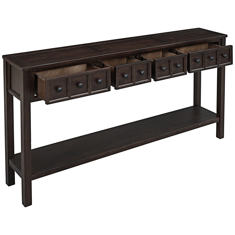 Tarsita Rustic Entryway Console Table Long Sofa Table with Drawers and Bottom Shelf Entryway Table, Espresso