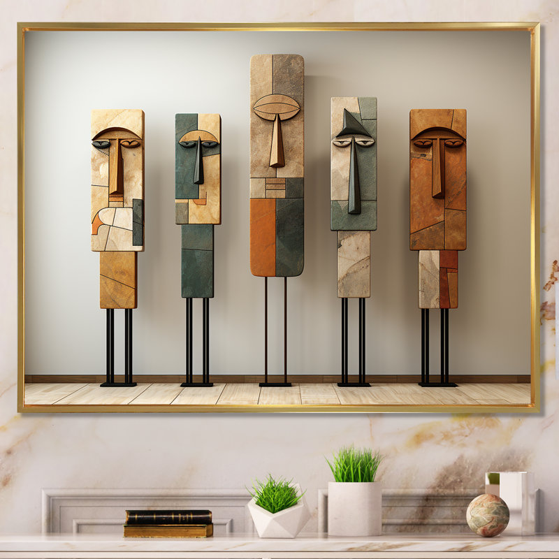Art traditionnel africain pour totems, H 16 po x l 32 po x P 1 po, Cadre flottant doré
