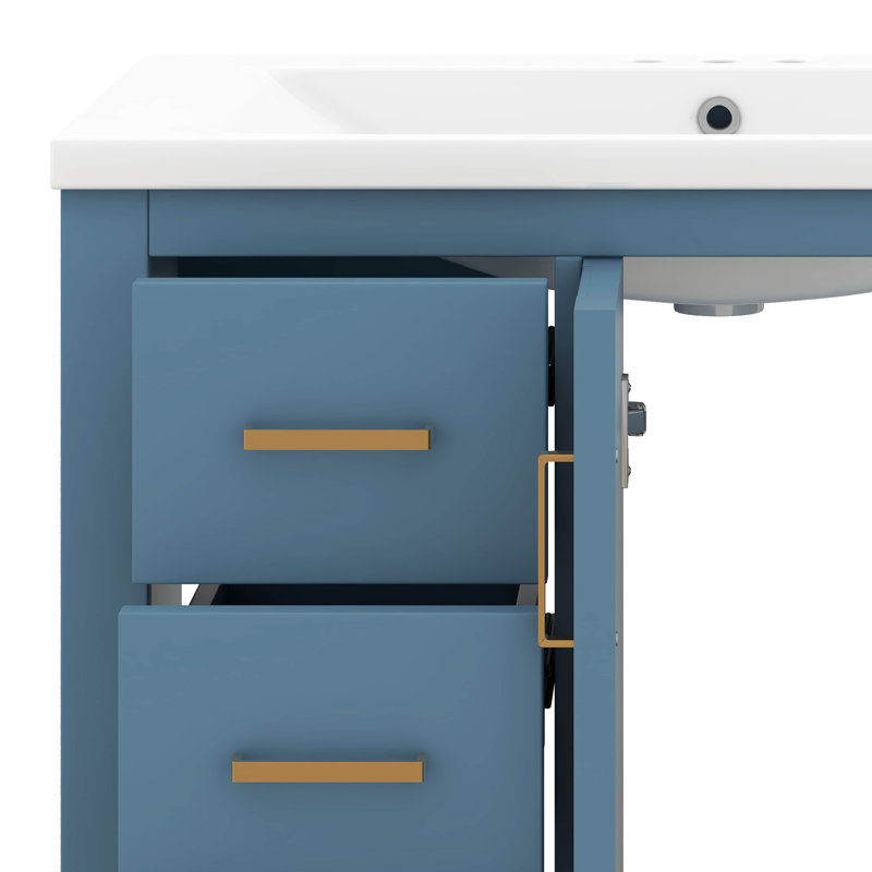 Meuble-lavabo de 30 po avec lavabo en céramique, armoire de rangement moderne à 3 tiroirs et 2 portes, meuble-lavabo autoportant, fermeture en douceur