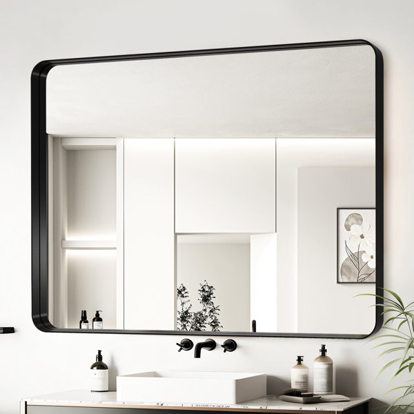 Ivy Bronx 48X32 Inch Black Aluminium Frame Bathroom Mirror With Hd ...