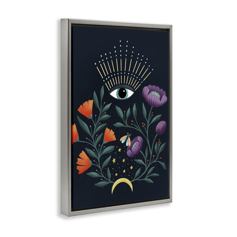 Cadre flottant Mystical Floral Evil Eye, design par Metka Hiti, H 31 po x l 21 po, Cadre flottant gris lustré