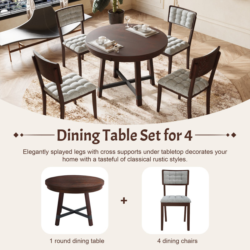 Rauch 4 - Person Four Leg Dining Set, Espresso, Espresso, Espresso/Gray