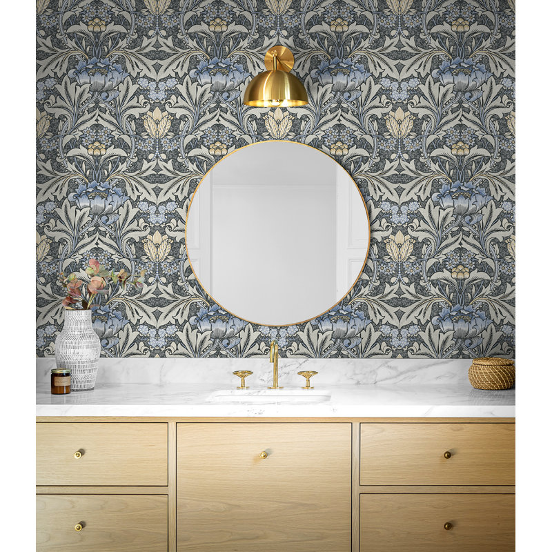 Rouleau de papier peint adhésif lisse L 18 pi x l 20,5 po Craw, Gris anthracite / bleu Carolina