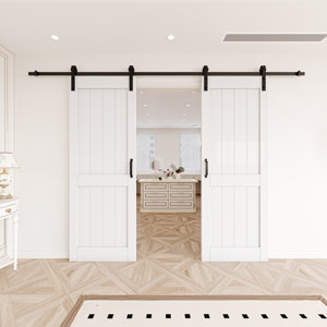 Manufactured Wood Prefinished Double Sliding Barn Door with Installation Hardware Kit