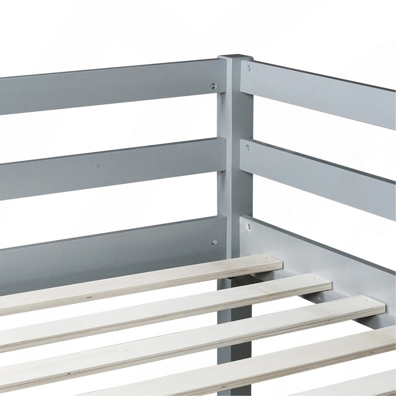 Lit mezzanine double en bois d'hévéa avec échelle, Gris