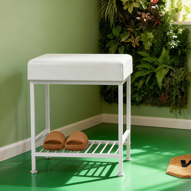Tabouret carré en cuir, Blanc
