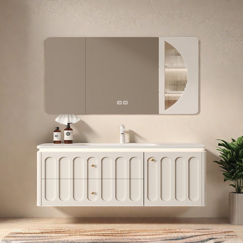 Armoire de salle de bain légère de luxe de style crème, H 19,6 po x l 59 po x P 19,6 po