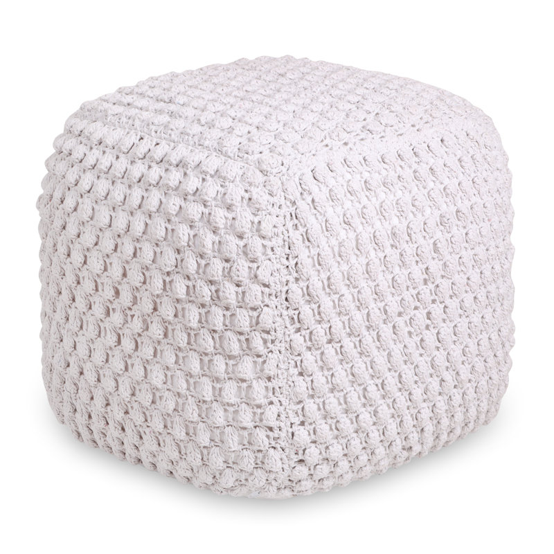 Aitana 18" Cotton Blend Pouf Ottoman, White 100% Cotton