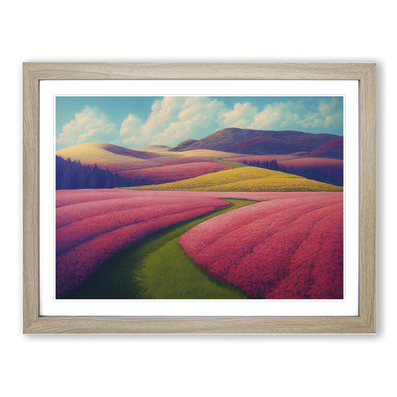 Pretty Spring Meadow Landscape Vol.4 1 Piece Single Picture Frame Wall Art, 34cm H x 46cm W x 2cm D, Oak Framed
