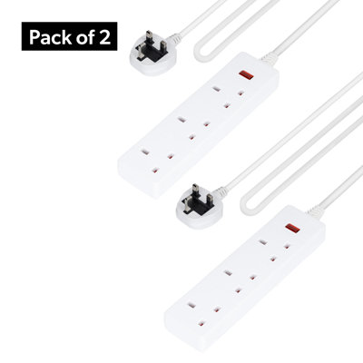 GEEPAS 3 Gang Extension Lead, 2M Cable Heavy Duty UK Plug, Pack Of 2