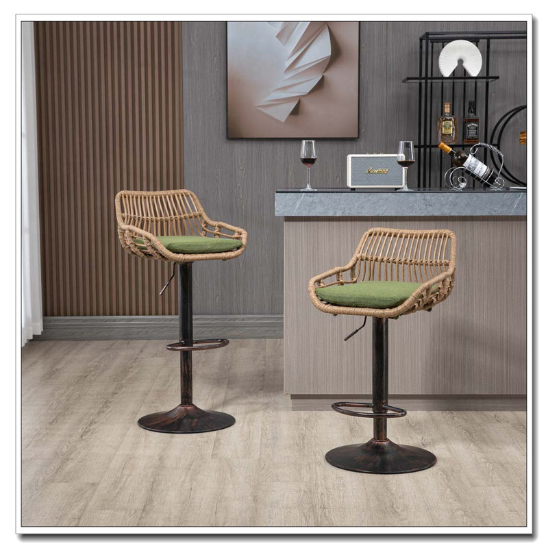 Ensemble de 2 tabourets de bar pivotants avec repose-pieds réglables pour la cuisine et la salle à manger, Vert