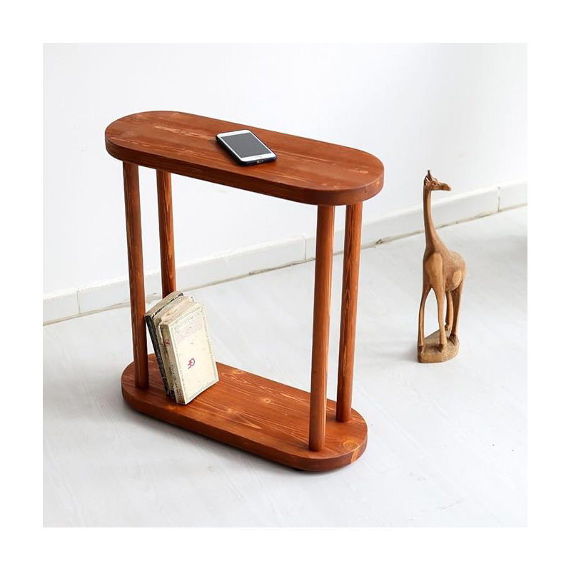 Oval Solid Wood Narrow Side Table, Slim End Table, Small Coffee Table (Chestnut, Large)
