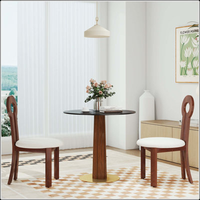 33.5" Modern Round Sintered Stone Dining Table with Gold Base
