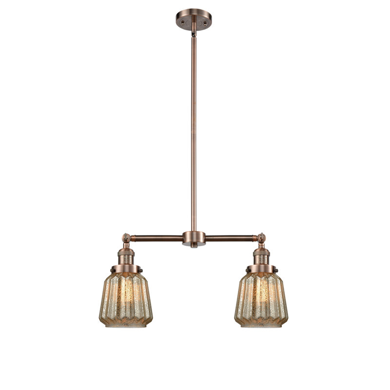 Luminaire suspendu linéaire à 2 lumières pour îlot de cuisine Vinson, Plaqué mercure, Noir mat, Ampoule non incluse