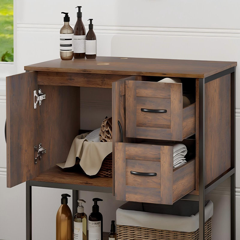 Meuble-lavabo simple 36 po avec lavabo sur pied Farmhouse, Noir / blanc