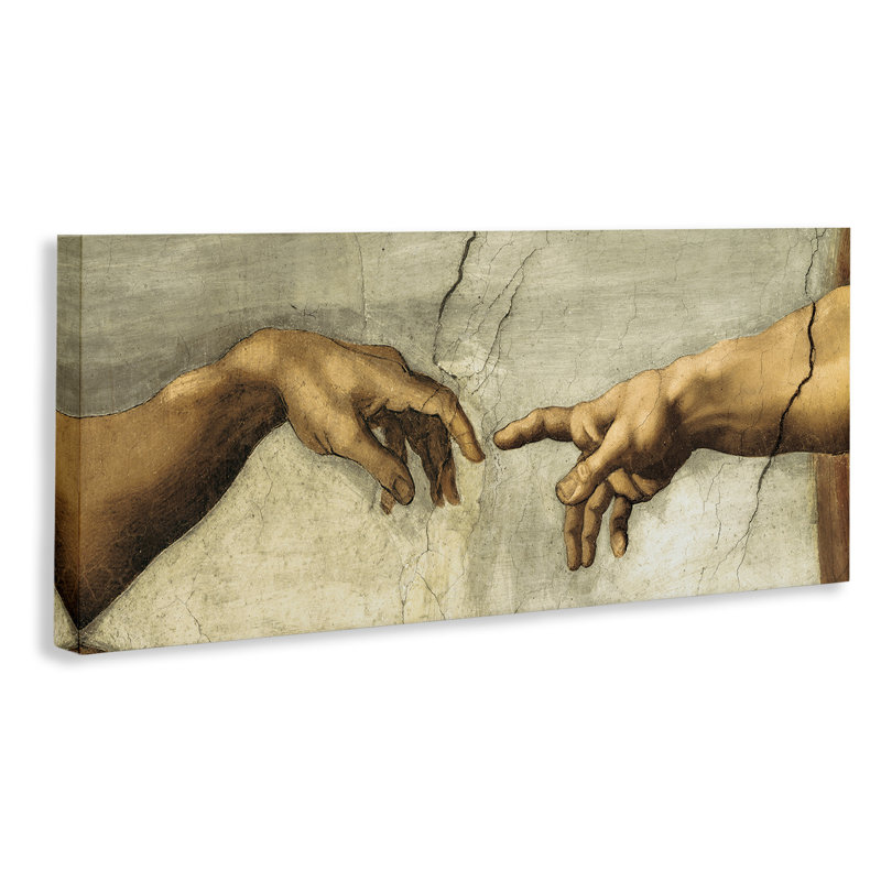 Mains de la création d'Adam, art mural sur toile tendue XL par Michelangelo, H 17 po x l 40 po x P 1,5 po