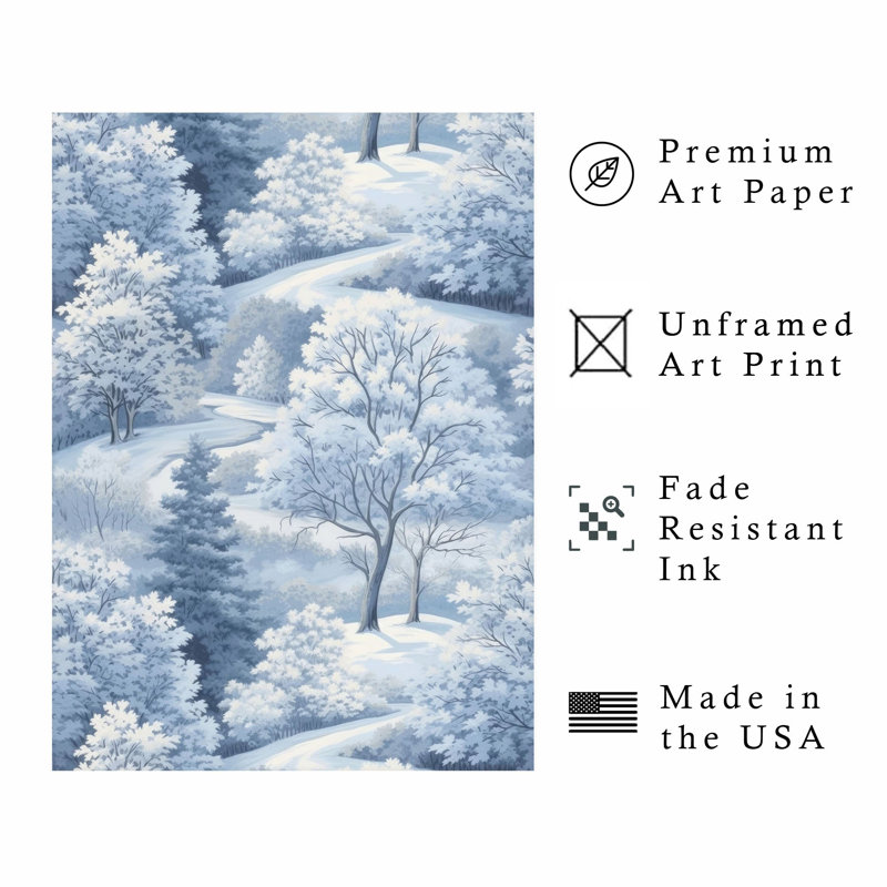 «Holiday Blue Winter Forest Trees III», reproduction d'art moderne sans cadre, H 10 po x l 8 po