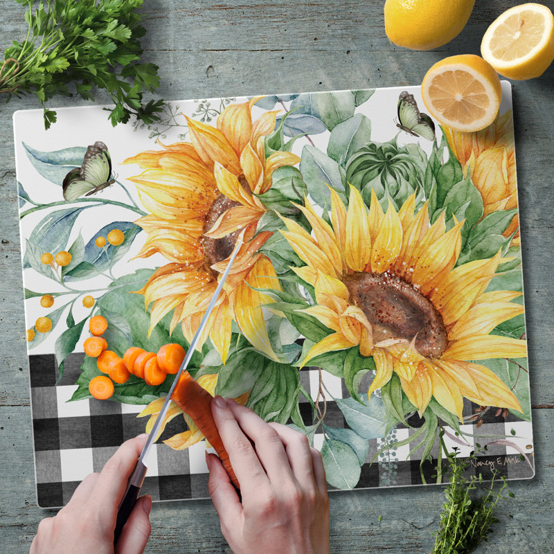Sunflower Fields Rectangular Tempered Glass Cutting Board