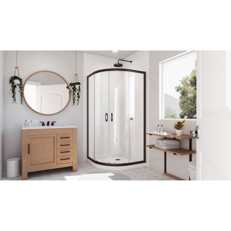 Prime 38" W x 38" D x 74.75" H Semi-Frameless Round Shower Enclosure with Base Included, Oil Rubbed Bronze, White