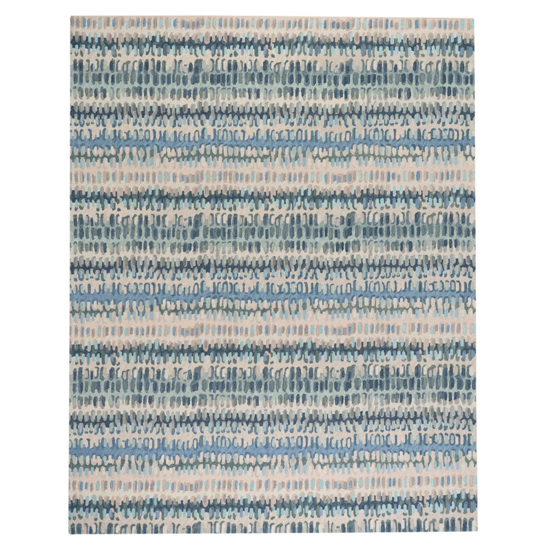 Tapis indigo / denim / beige en laine à motif abstrait Paint Chip, Rectangle 6 pi x 9 pi
