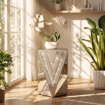 Table d'appoint carrée Kai Lee en verre miroir biseauté incrusté de cristaux, 35 cm L x 35 cm P x 55 cm H