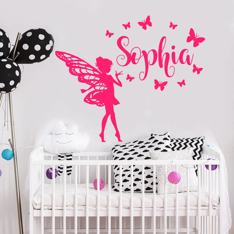 Décalcomanie murale chambre de bébé papillon, Rose vif, Oui