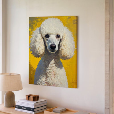 Canvas Wall Art A Classical Oil Style Portrait Of A White Poodle With Soft Curly Fur Set Against A Premium Quality Ready To Hang Modern