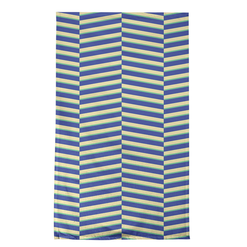 Torchon à rayures fracturées, Bleu foncé / Jaune, Croisé en coton