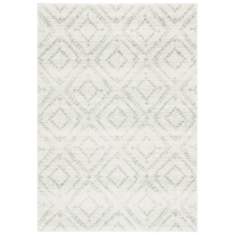 Moroccan Area Rug, Ivory/Green, Rectangle 183 x 274 cm