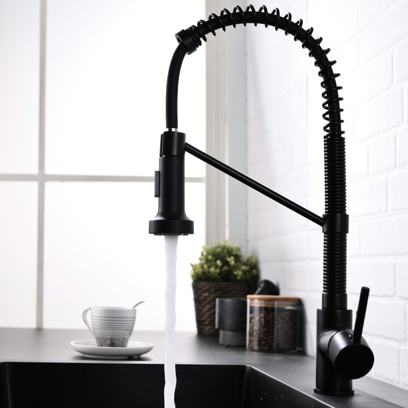 Robinet de cuisine chaud et froid, noir, douchette extractible, laiton massif, robinet de mélange moderne à poignée simple, robinet de régulation de débit