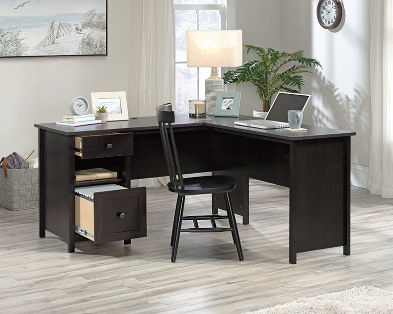 Bureau en L doux avec tiroir classeur, Blanc