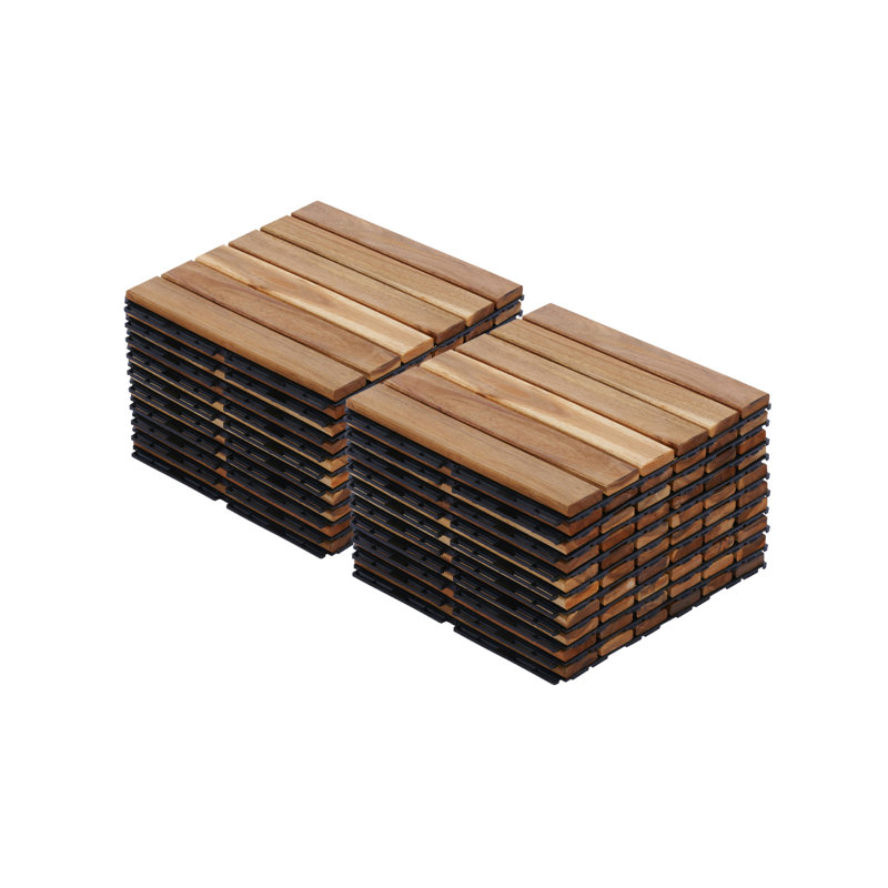20 PCS Interlocking Deck Tiles Striped Pattern, Natural