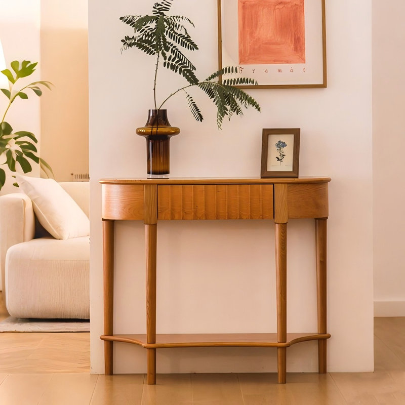 Modern Minimalist Cherry Wood Long Console Table
