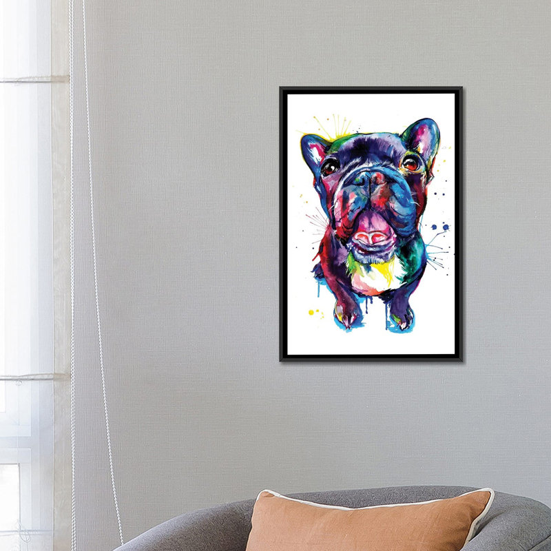 «Frenchie», impression sur toile, H 26 po x l 18 po x P 1,5 po, Toile avec cadre noir, Pas de tapis
