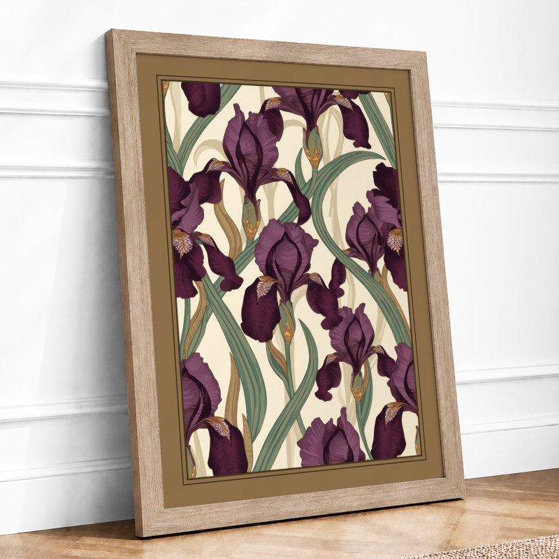 Iris Garden Pattern Botanical - Framed Print, A1 - 84.1 x 59.4 cm, Oak