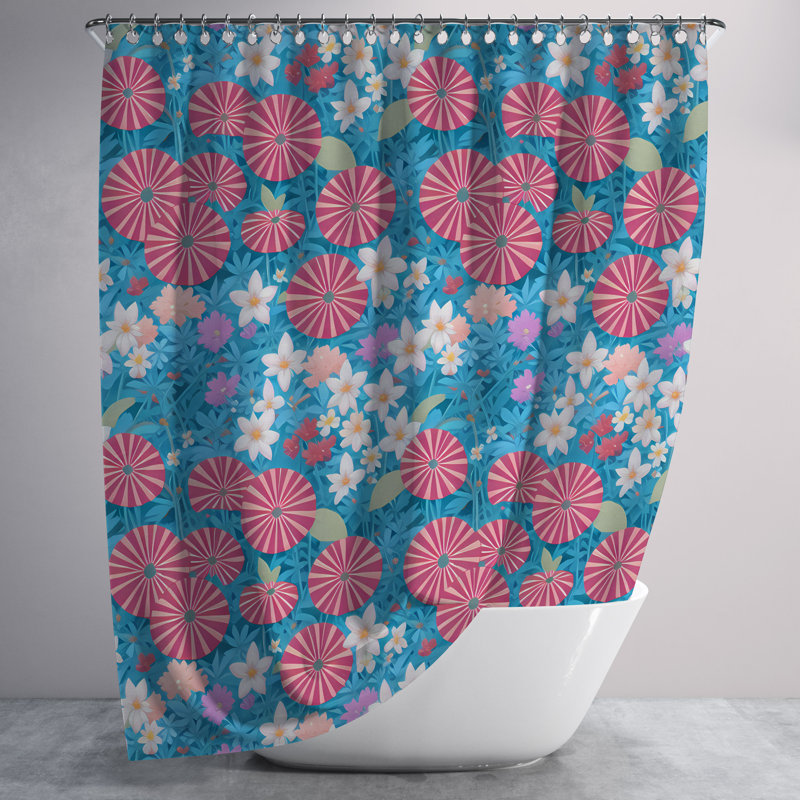 Floral and Abstract Shower Curtain, 83" H x 70" W