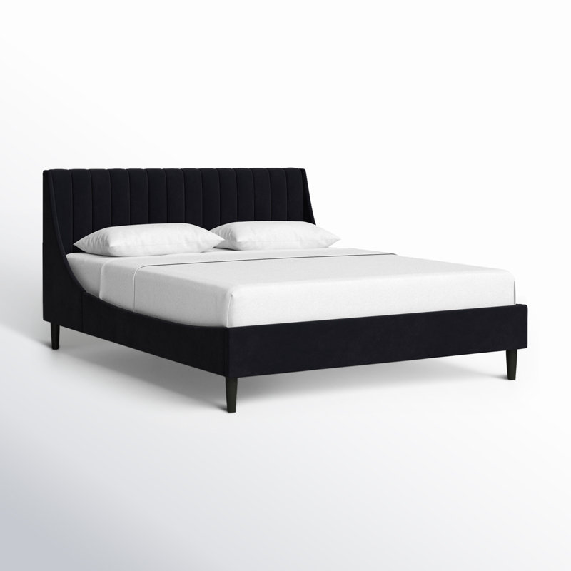 Lit plateforme tapissier Helaina, Grand, Velours noir anthracite