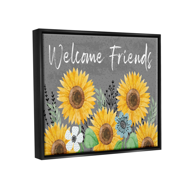 «Welcome Friends Garden Florals», art mural sur toile par ND Art, Cadre flottant noir de jais, H 25 po x l 31 po x P 1,7 po